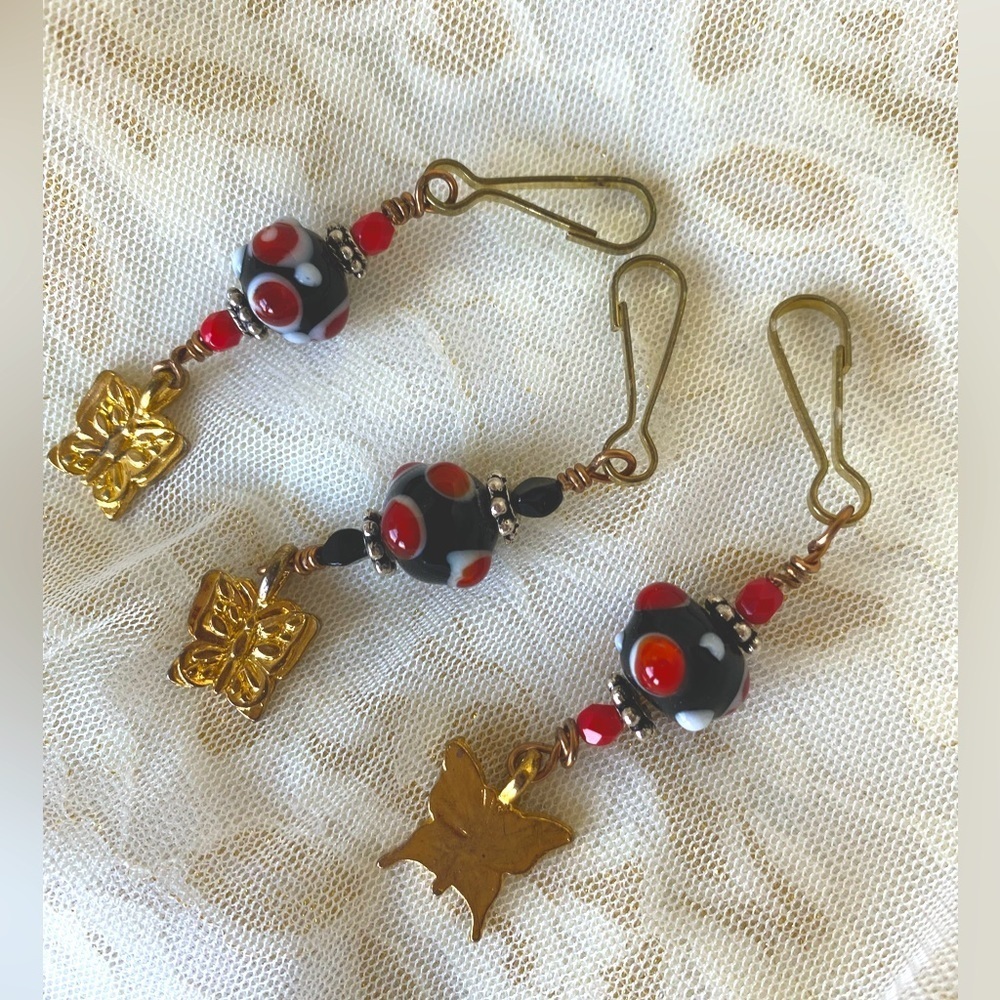 NWT SET OF THREE Phone/Keychain Goldtoned Beaded antique butterfly charms